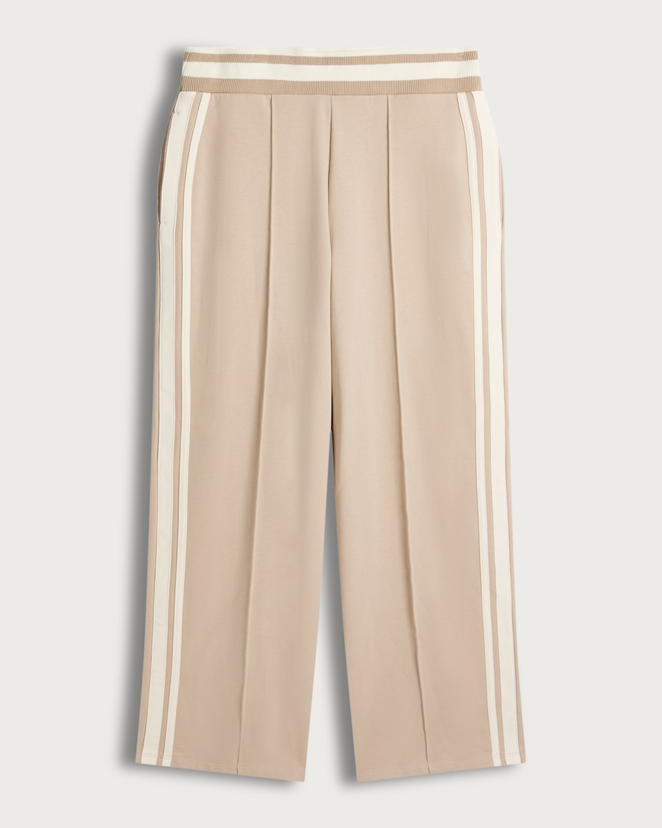 image 1 of F&F Active Cotton Rich Side Stripe Wide Leg Trousers in Stone