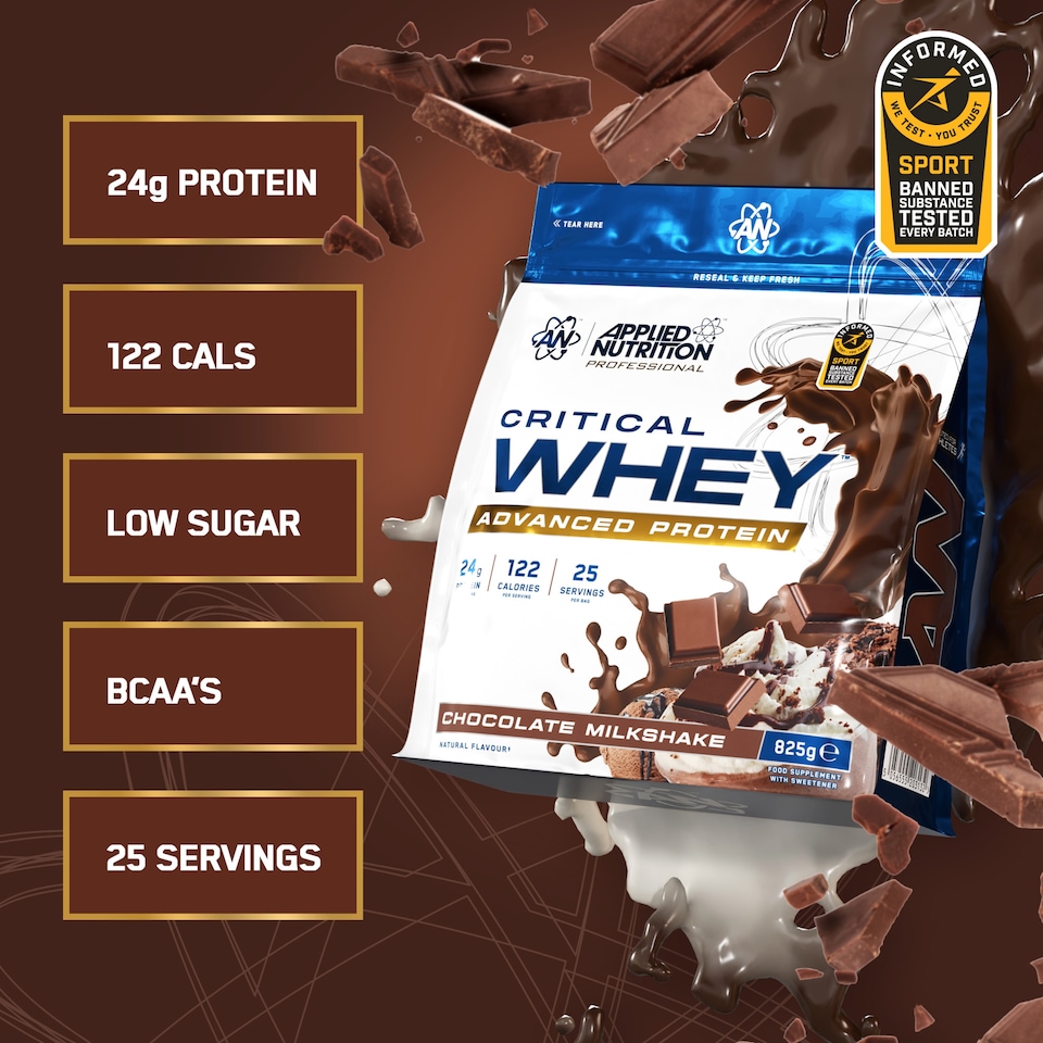 image 1 of Applied Nutrition Critical Whey Protein Powder Chocolate Milkshake 825g