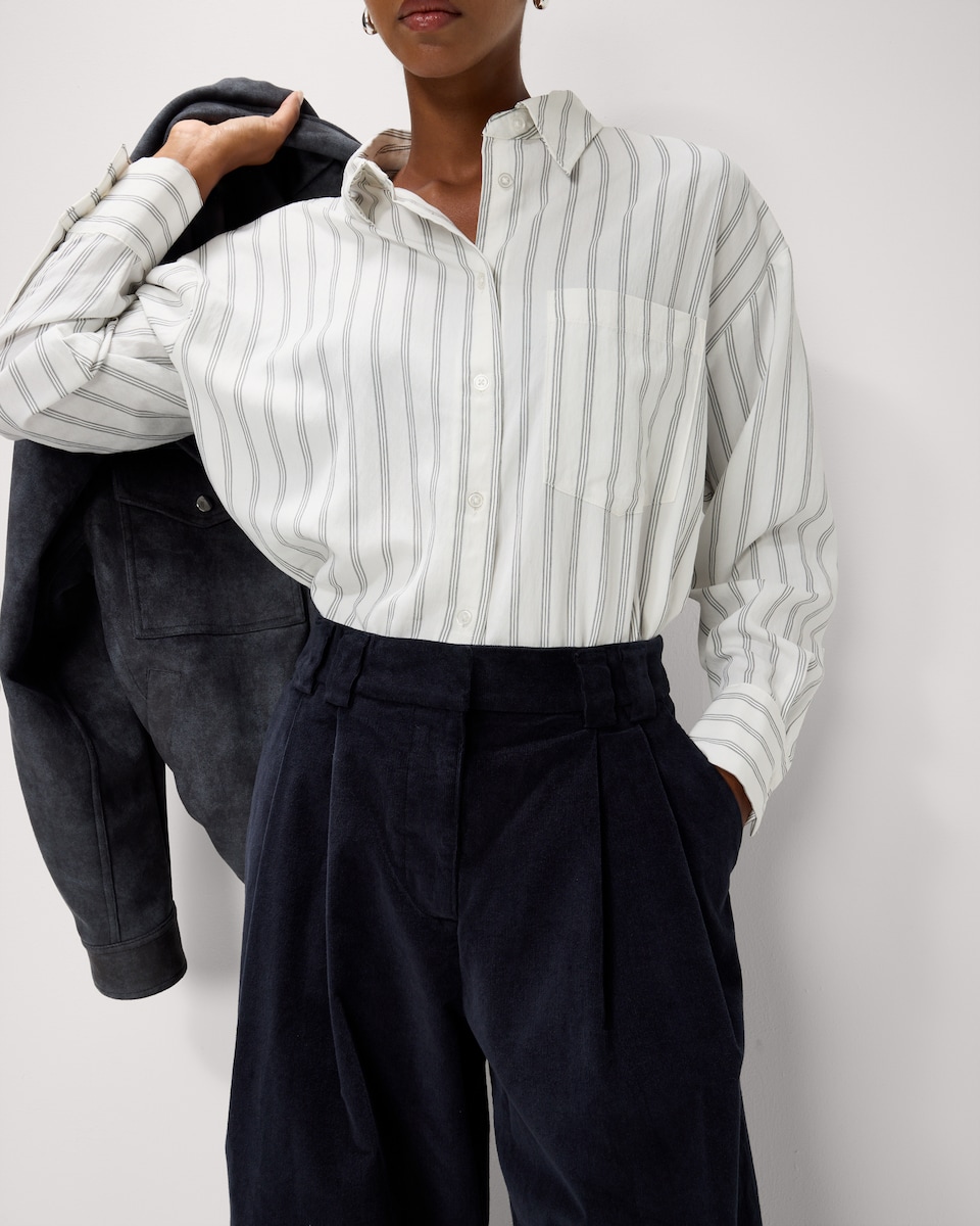 image 1 of F&F Pleated Corduroy Wide Leg Trousers in Navy