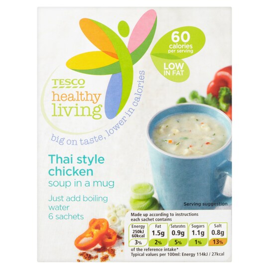 Tesco Healthy Living Thai Chicken Soup In A Mug 6 Pack 90G Tesco