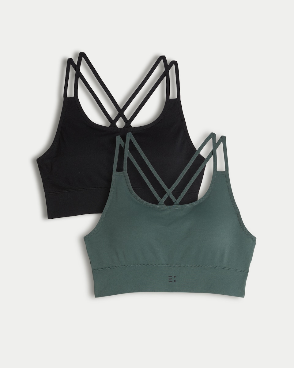 image 1 of F&F Active 2-Pack Strappy Back Seamfree Sports Bras in Green