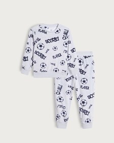 F&F Boys Minky Football Print Long Sleeved Pyjama Set in Grey