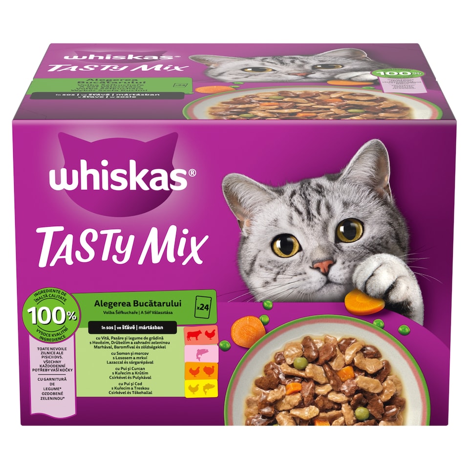 Whiskas Tasty Mix teljes értékű nedves eledel felnőtt macskáknak 24 x 85 g (2,04 kg)