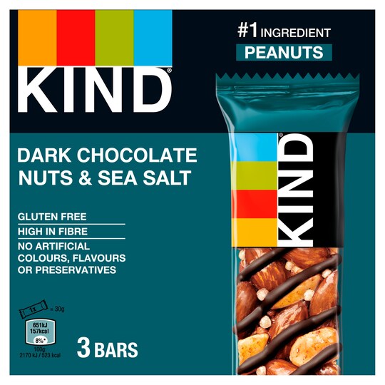 Kind Dark Chocolate Nuts & Sea Salt Bars 3 X 30G