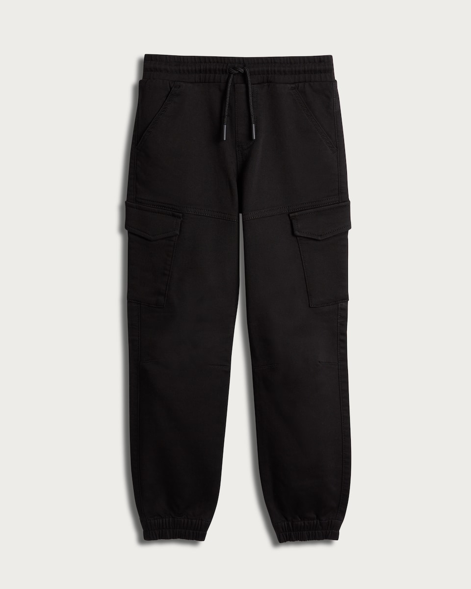 F&F Boys Cotton Rich Cuffed Cargo Joggers in Black
