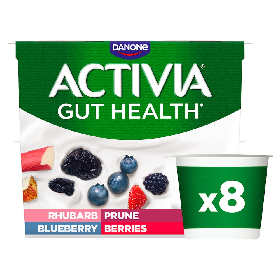 image 1 of Activia Rhubarb & Mixed Fruit Low Fat Gut Health Yoghurt Multipack 8x115g