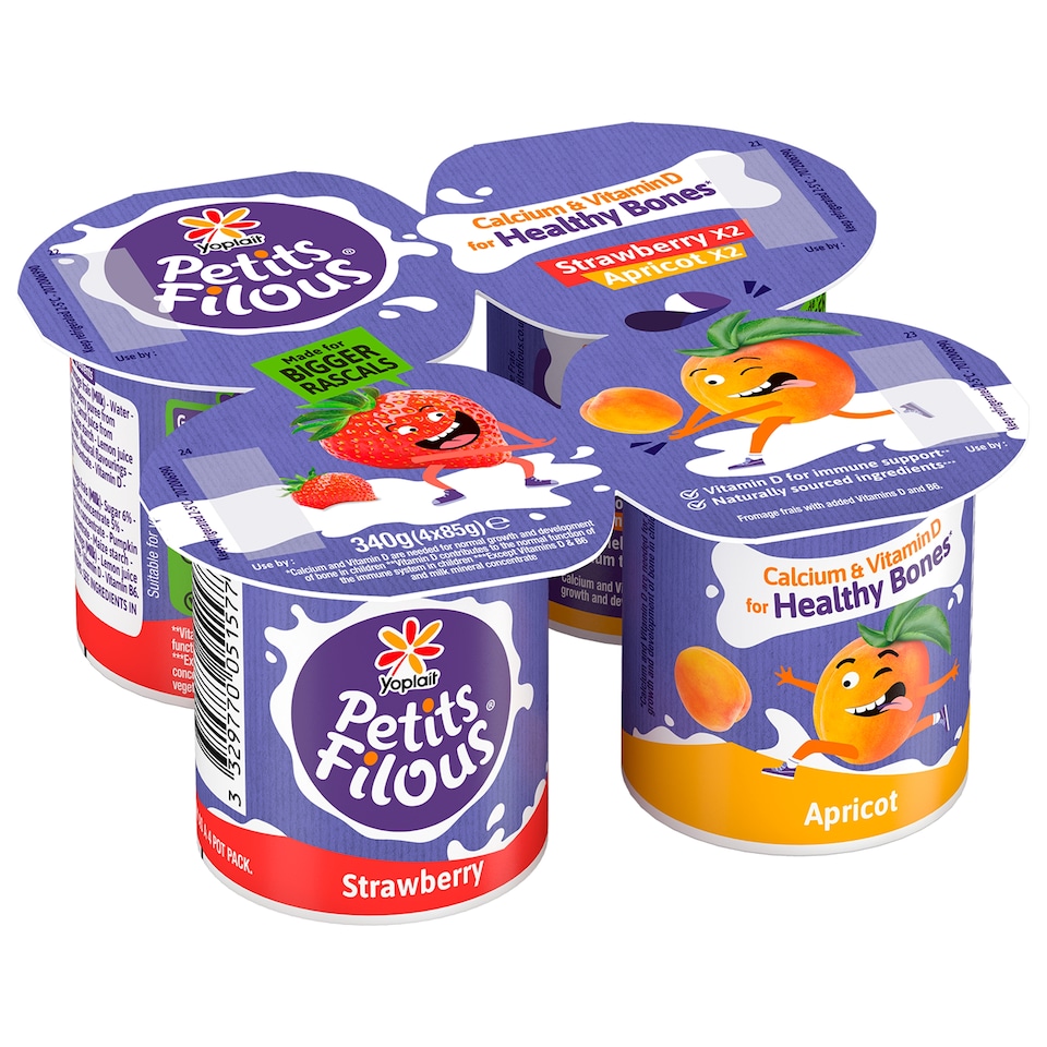 image 1 of Petits Filous Strawberry & Apricot Kids Yoghurt Big Pots 4x85g