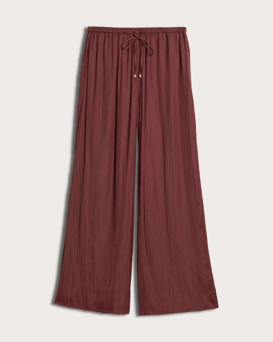 image 1 of F&F Satin Drawstring Co-ord Trousers in Burgundy