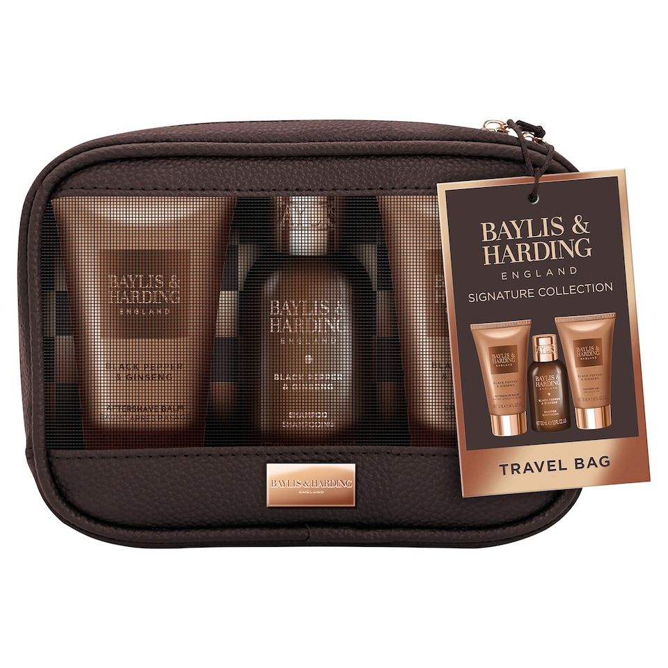 image 1 of Baylis & Harding Black Pepper & Ginseng Men's Travel Wash Bag Gift Set