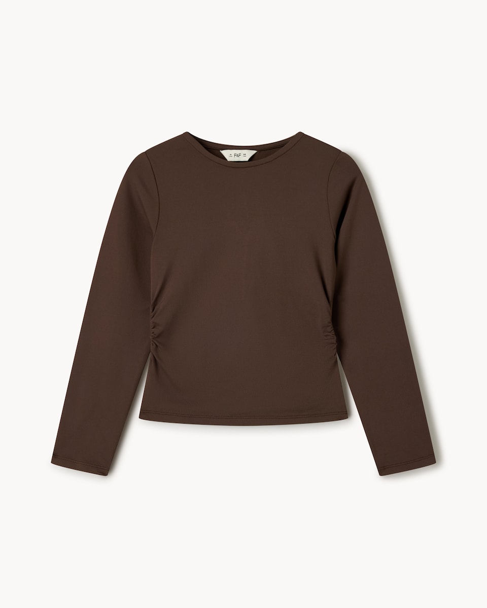 image 1 of F&F Girls Slinky Ruched Side Top in Brown