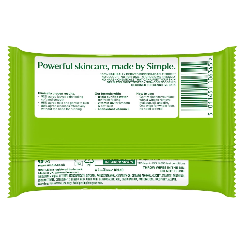 image 1 of Simple Kind To Skin Cleansing Face Wipes 7 Pack