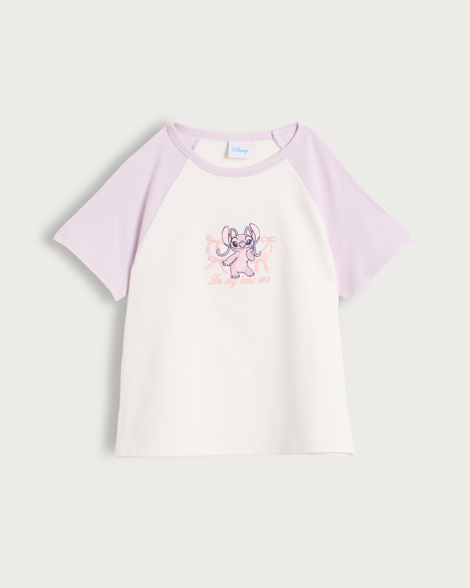image 1 of Disney Lilo and Stitch Cotton Rich Angel Short Sleeved T-Shirt in White