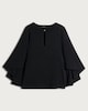 image 4 of F&F Keyhole Ruffle Sleeved Cape Top in Black