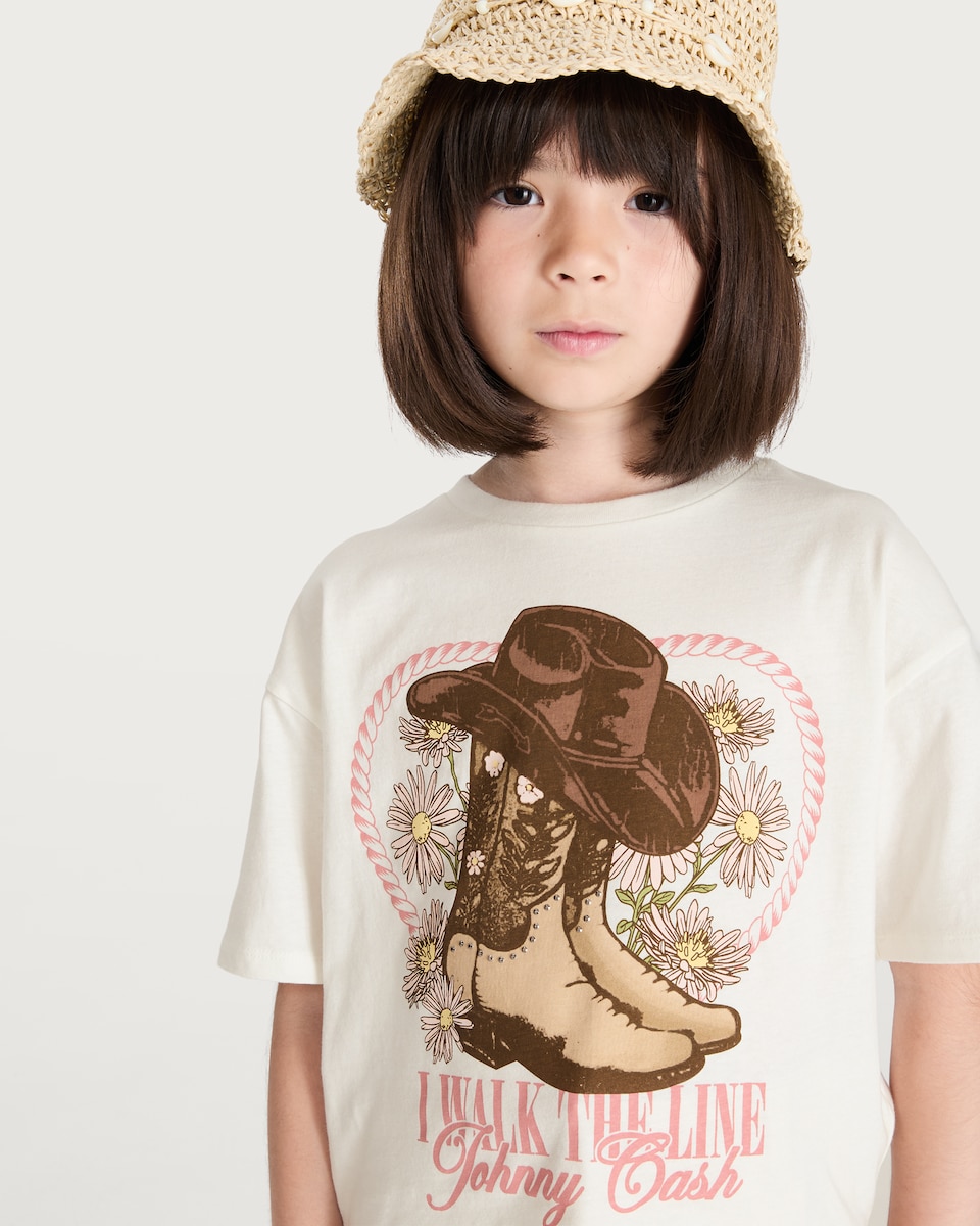 image 1 of Johnny Cash Pure Cotton Slogan T-Shirt in Cream