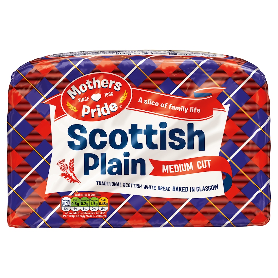Mothers Pride Scottish Plain Medium Cut White Bread 800g