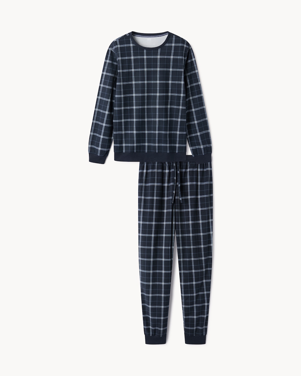 image 1 of F&F Fleece Checked Pyjama Set in Navy