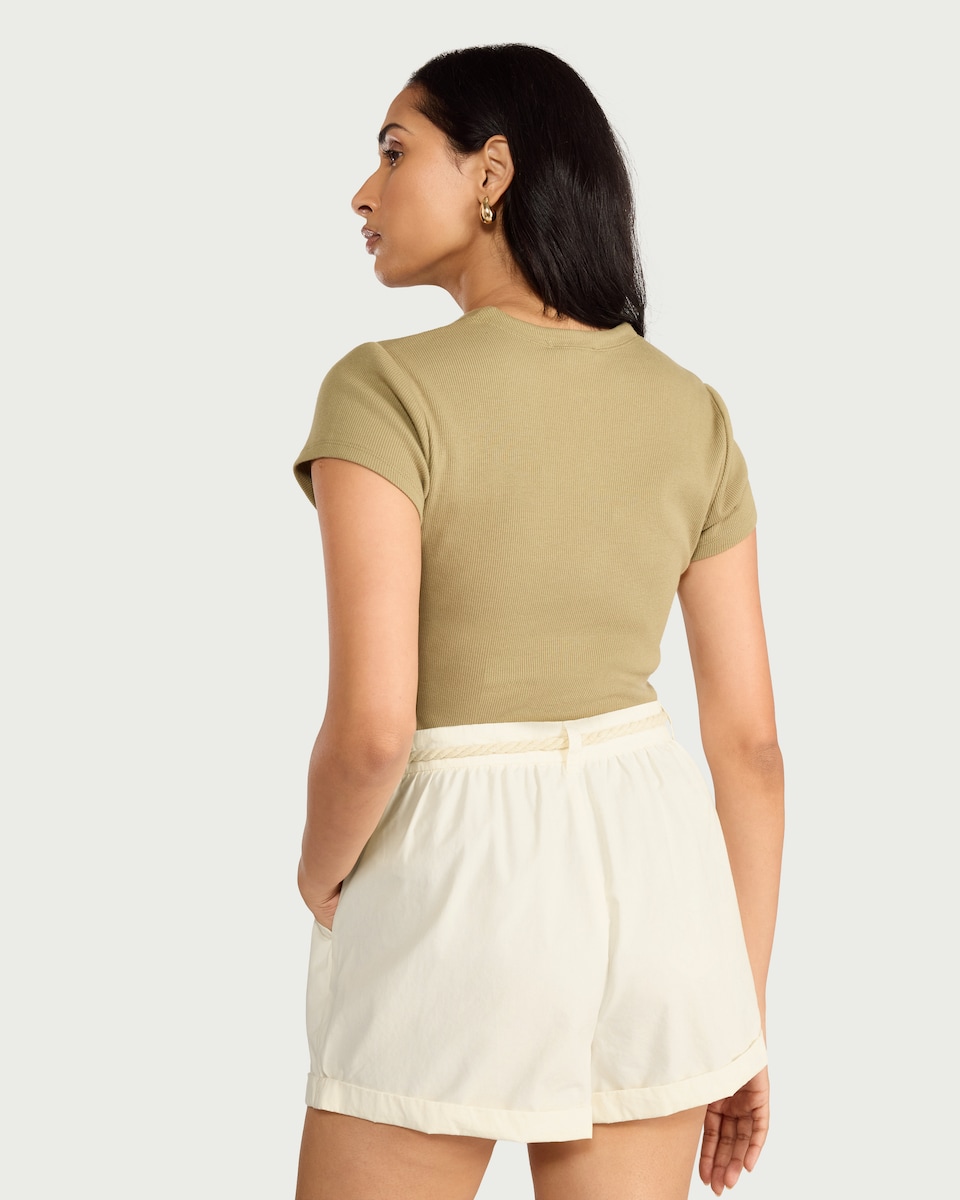 image 1 of F&F Pure Cotton Rope Belt Shorts in Cream