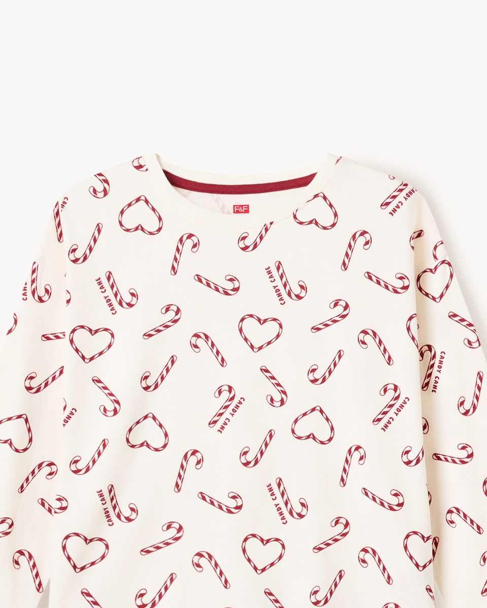 image 1 of Christmas Girls Pure Cotton Candy Cane Pyjama Set in Cream