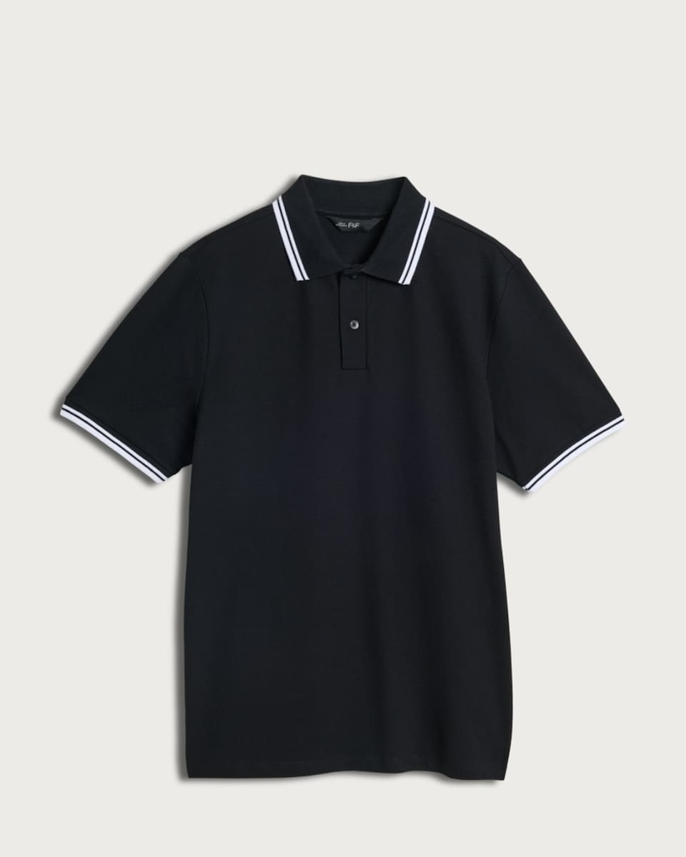 F&F Cotton Rich Tipped Short Sleeved Polo Shirt in Black