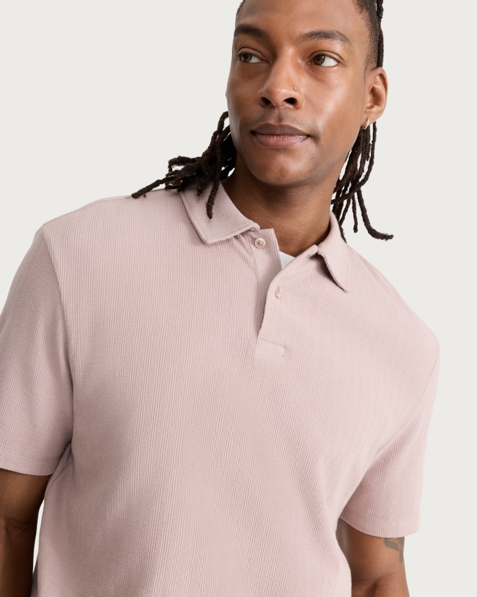 image 1 of F&F Pure Cotton Textured Polo Shirt in Pink