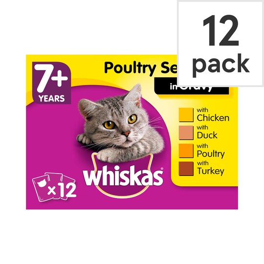 Whiskas Cat Food Pouch 7+ Poultry In Gravy 12X100g Tesco Groceries