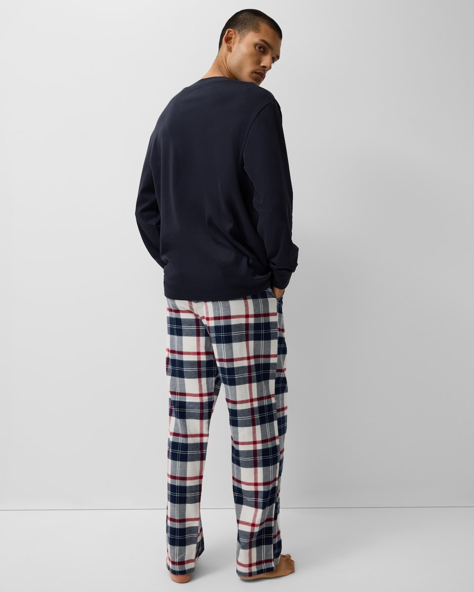 image 1 of F&F Pure Cotton Checked Pyjama Set in Navy