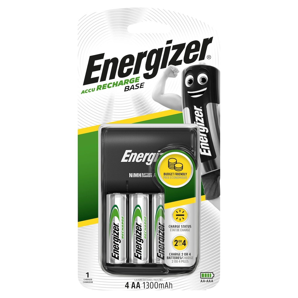 image 1 of Energizer Base Charger with 4 AA rechargeable Batteries included
