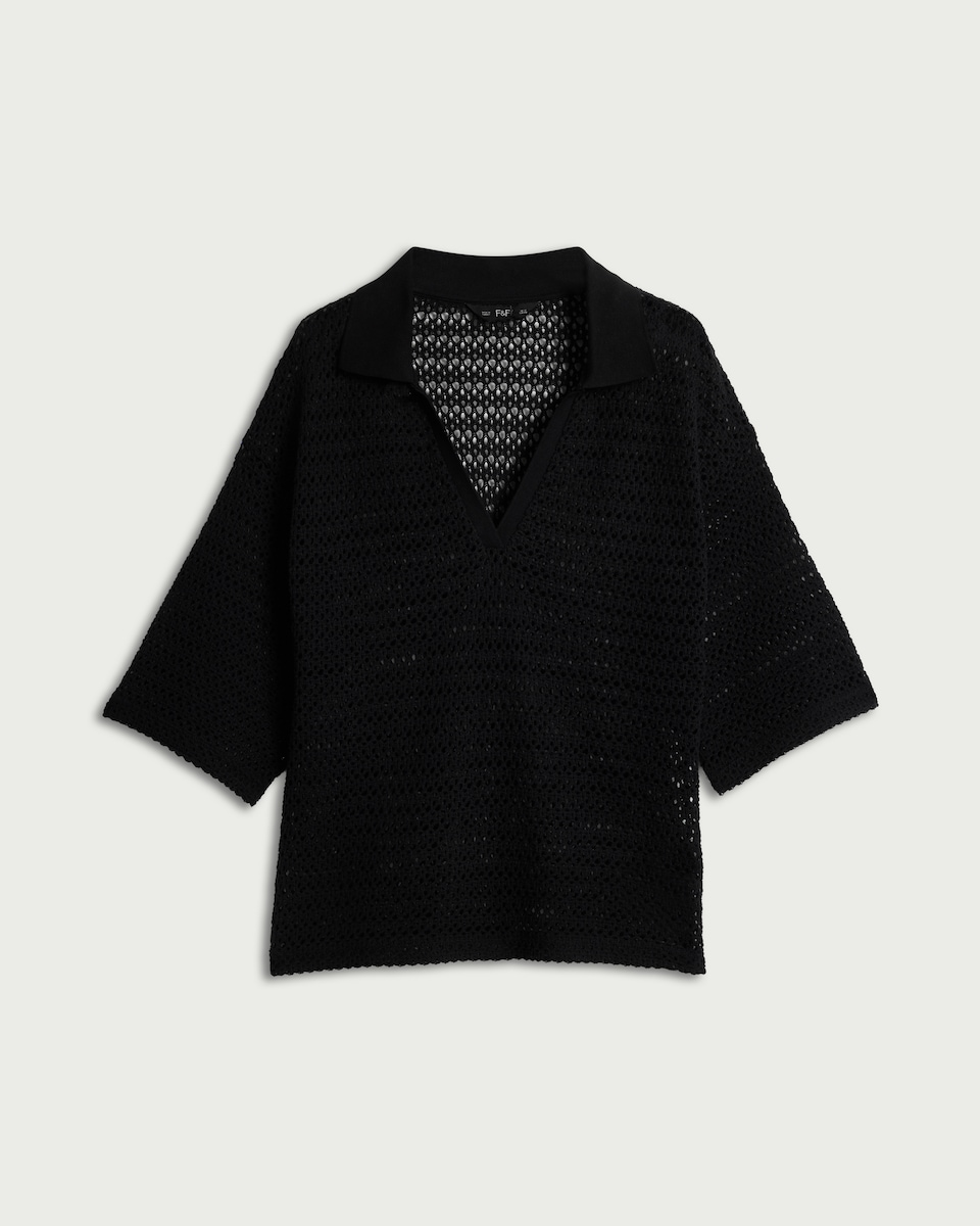 image 1 of F&F Pure Cotton Knitted Co-ord Shirt in Black