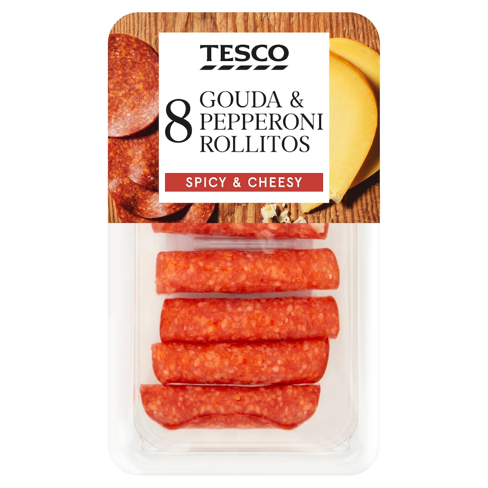 Tesco 8 Gouda & Pepperoni Rollitos 88G