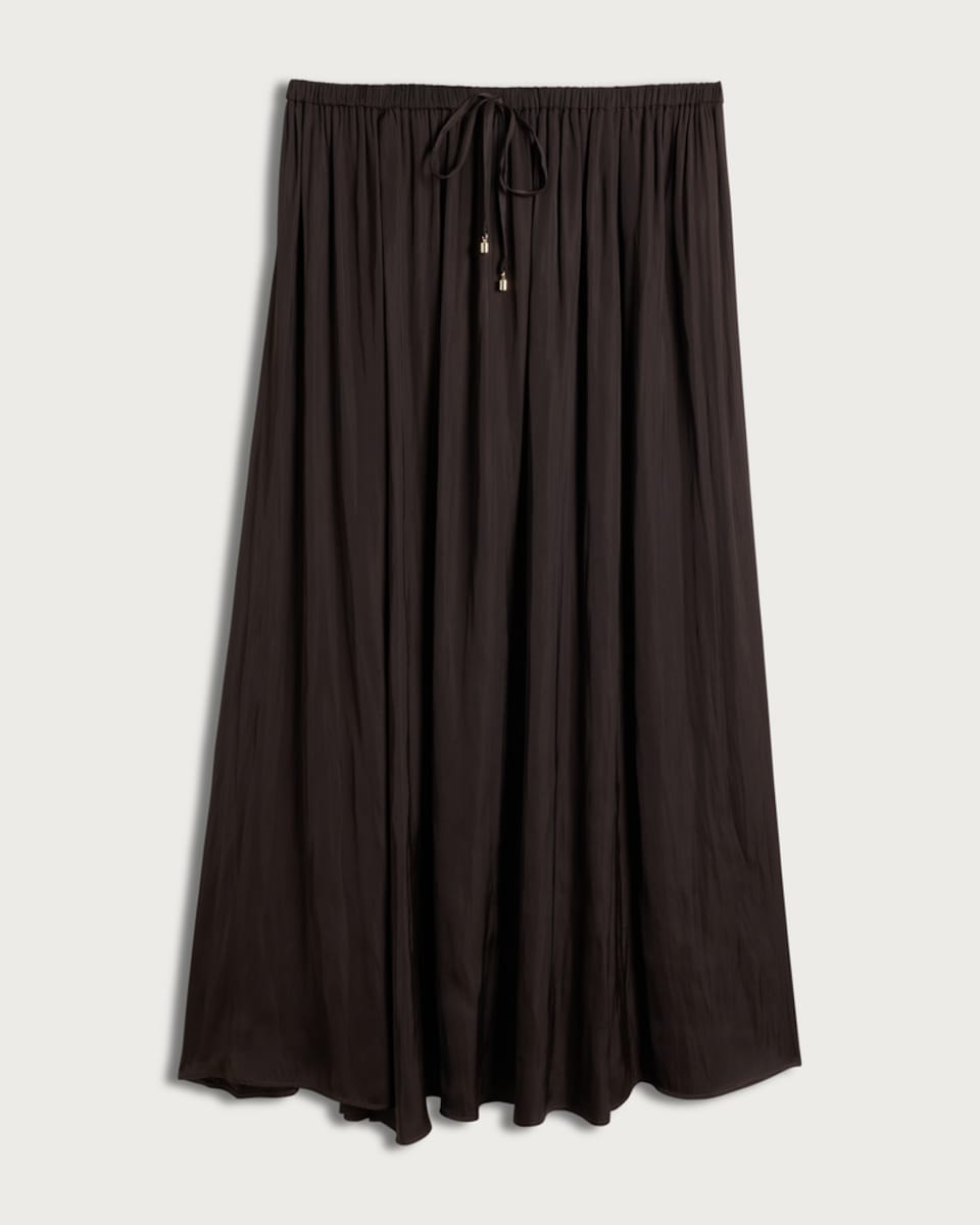 image 1 of F&F Satin Drawstring Waist Midi Skirt in Chocolate