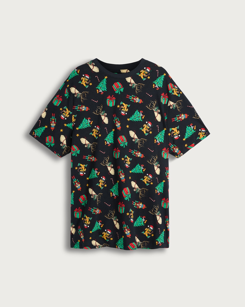 image 1 of F&F Pure Cotton Festive Print Short Sleeved T-Shirt in Navy