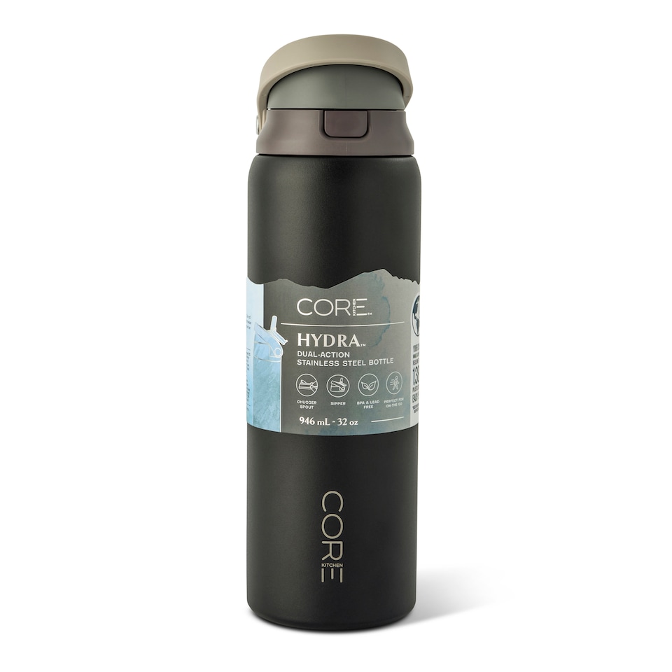 image 1 of Core Kitchen Black Hydra Dual Function Water Bottle 946ml