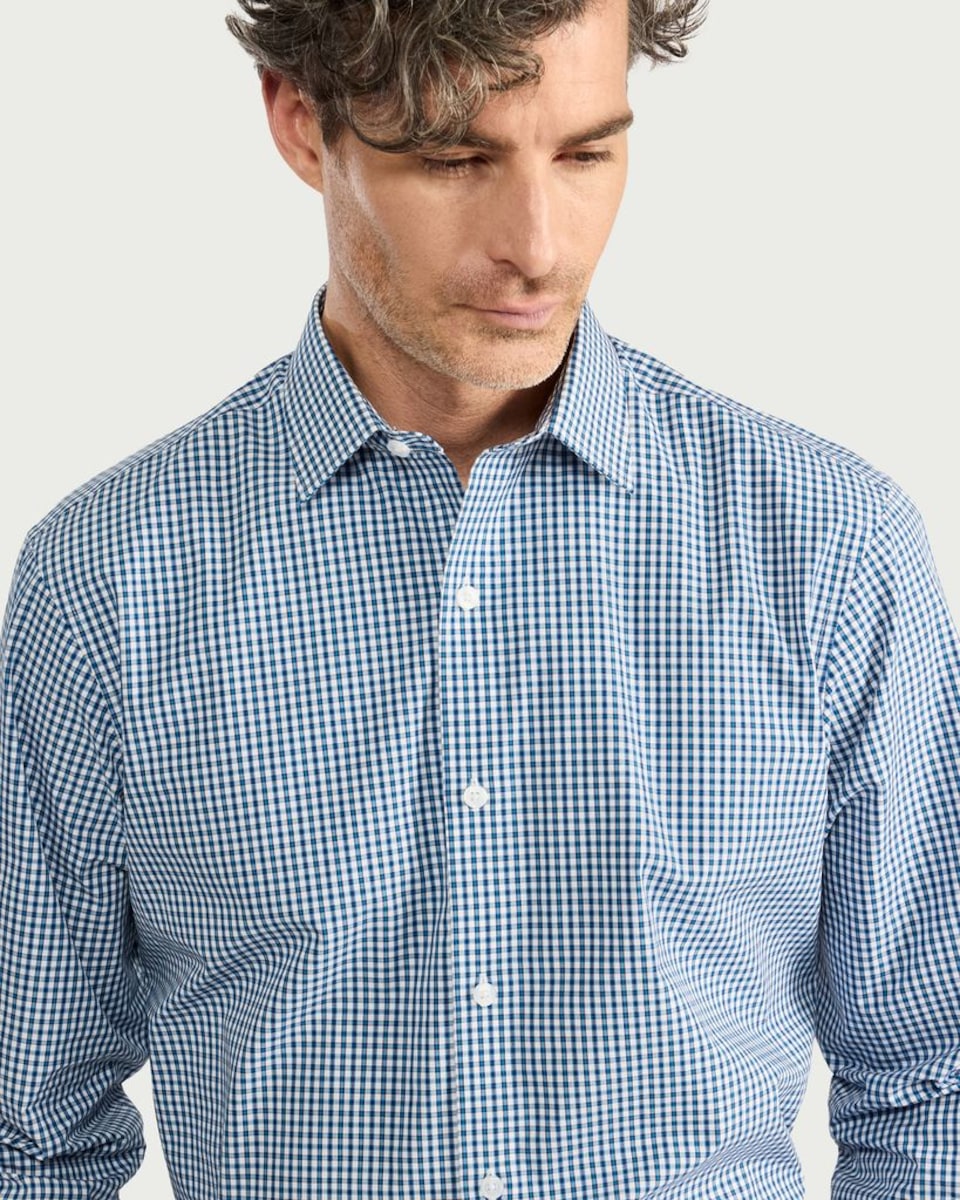 image 1 of F&F Regular Fit Checked Long Sleeved Shirt in Multi Blue
