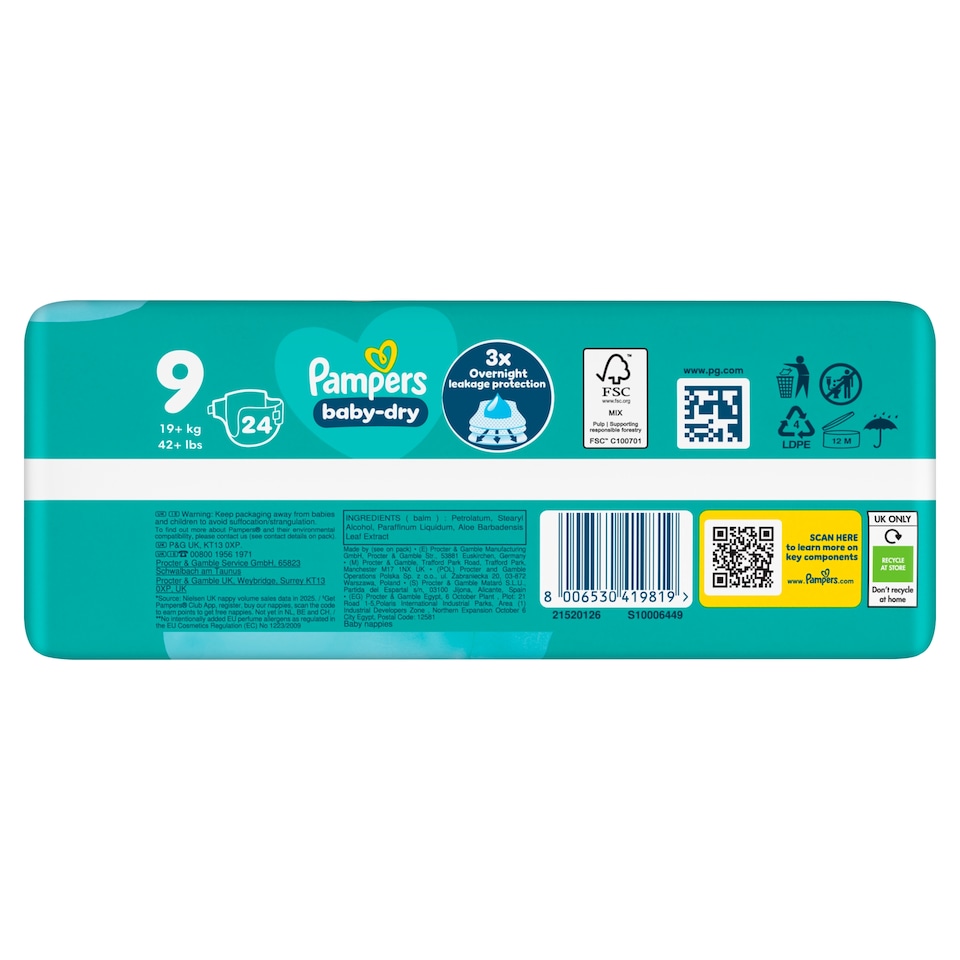 image 1 of Pampers Baby Dry Taped Size 9 24 Nappies Essential Pack