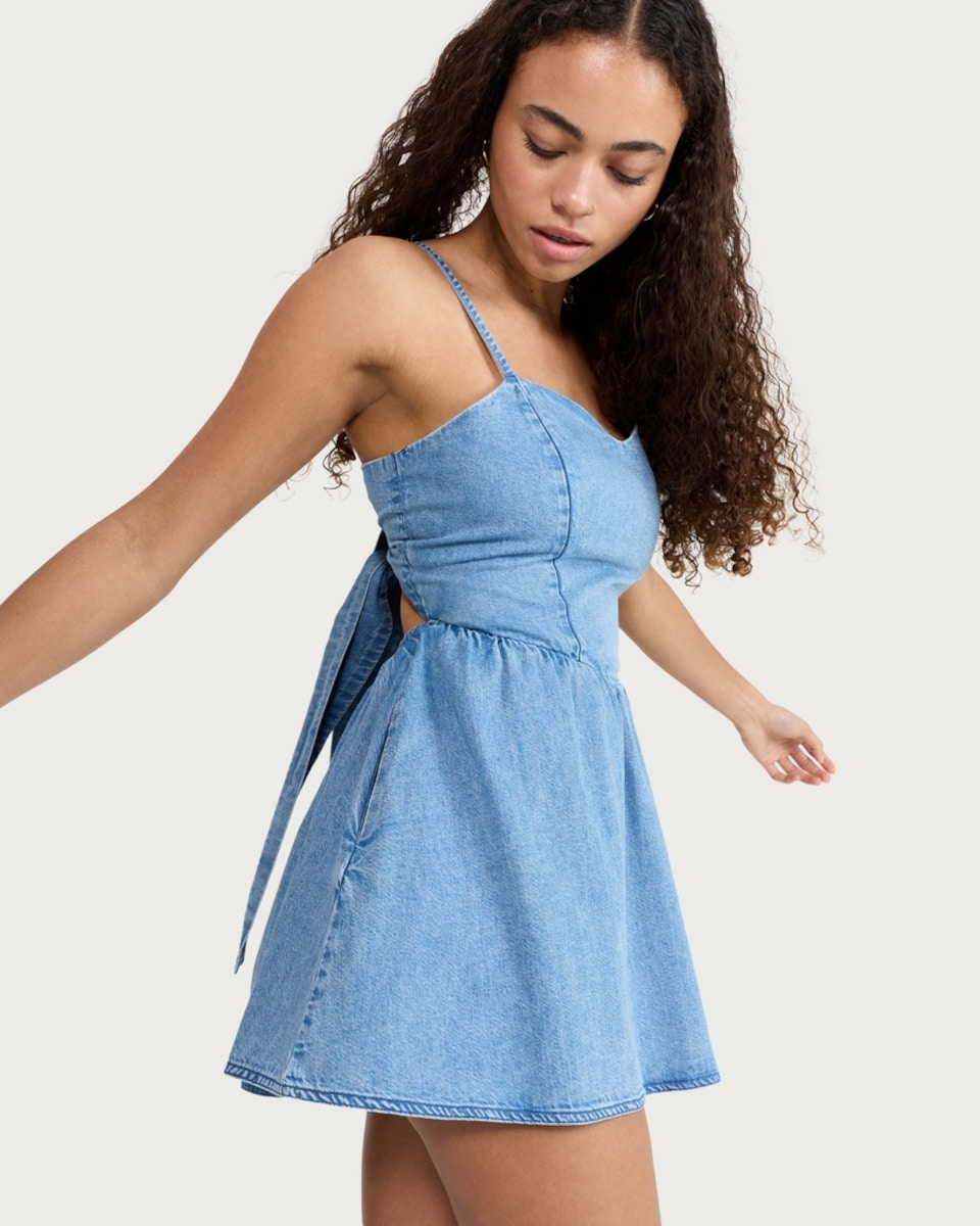 image 1 of OH ME OH MY Cotton Rich Gingham Strappy Mini Dress in Blue