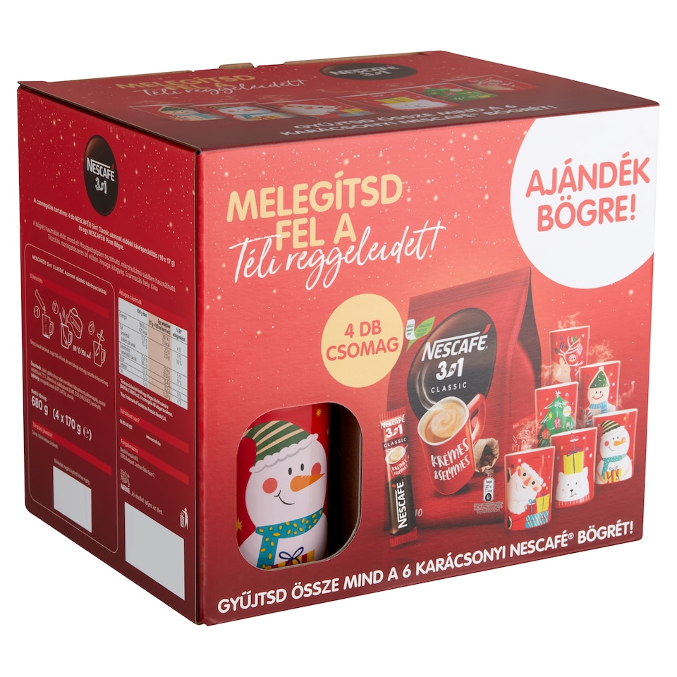 Nescafé 3in 1 Classic azonnal oldódó kávéspecialitás + piros bögre 4 x 170 g (680 g)