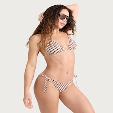 F&F Geometric Print Chain Detail Triangle Bikini Top in Multi Brown