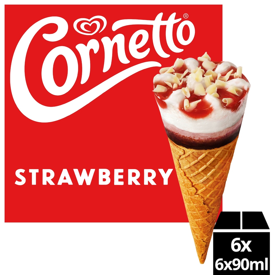 image 1 of Cornetto Strawberry Ice Cream Cones 6x90ml