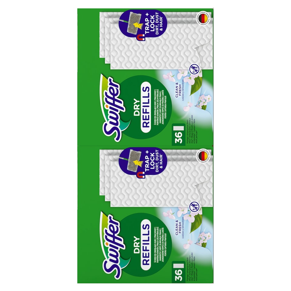 image 1 of Swiffer Náhradné suché utierky na zmeták Clean & Fresh 72 ks, zachytia a uzamknú prach