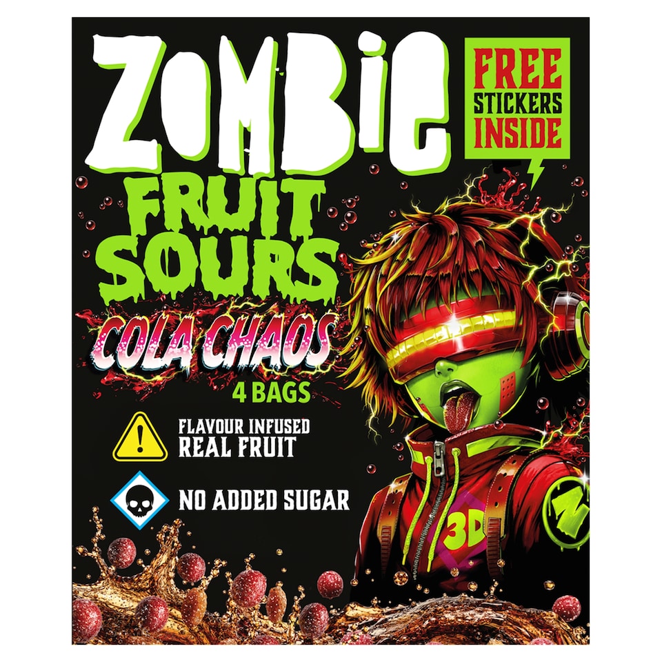 Zombie Fruit Sours Cola No Added Sugar 4x20g