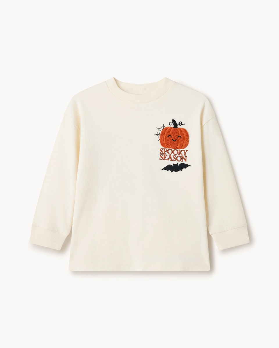 image 1 of F&F Boys Pure Cotton Spooky Season Top in Cream