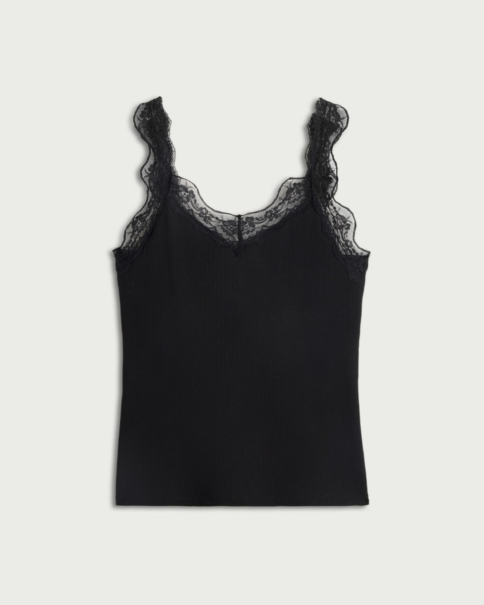 image 1 of F&F Cotton Rich Lace Trim Vest in Black