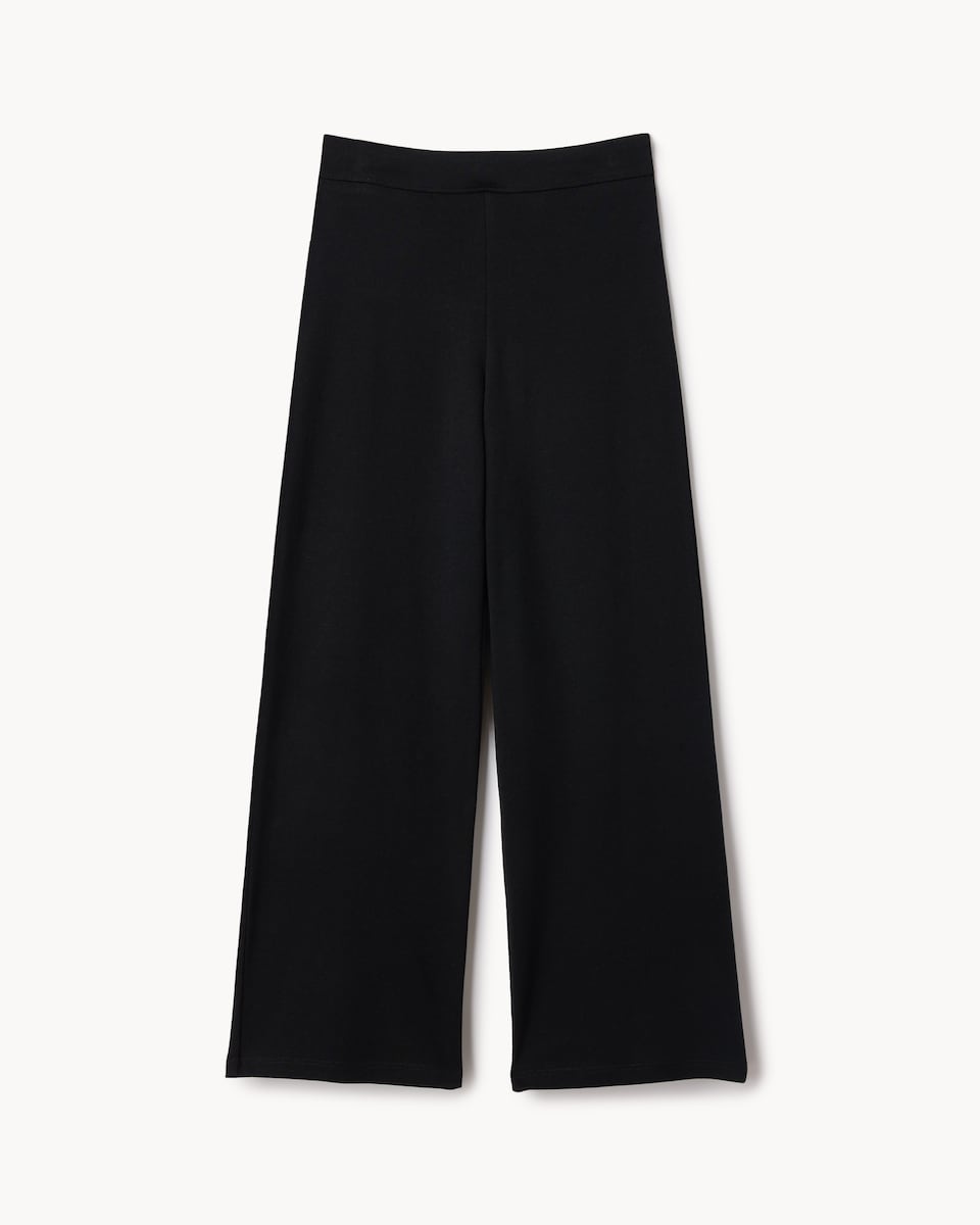 image 1 of F&F Girls School Cotton Rich Wide Leg Trousers in Black