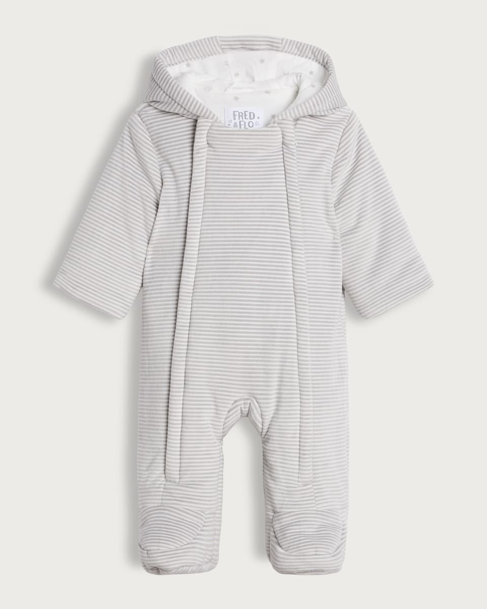 image 1 of F&F Baby Striped Pramsuit in Multi Grey