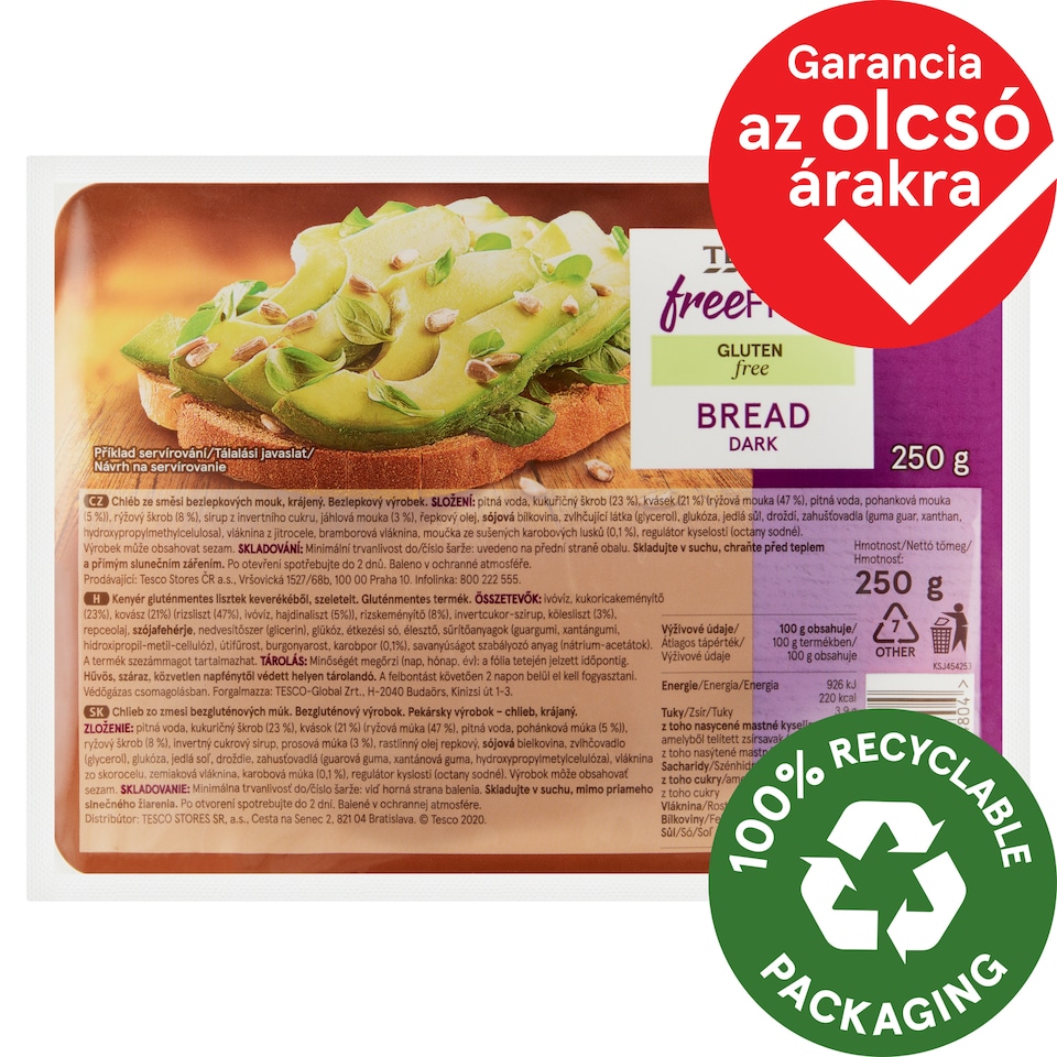 Tesco Free From Sliced Gluten Free Dark Bread 250 g