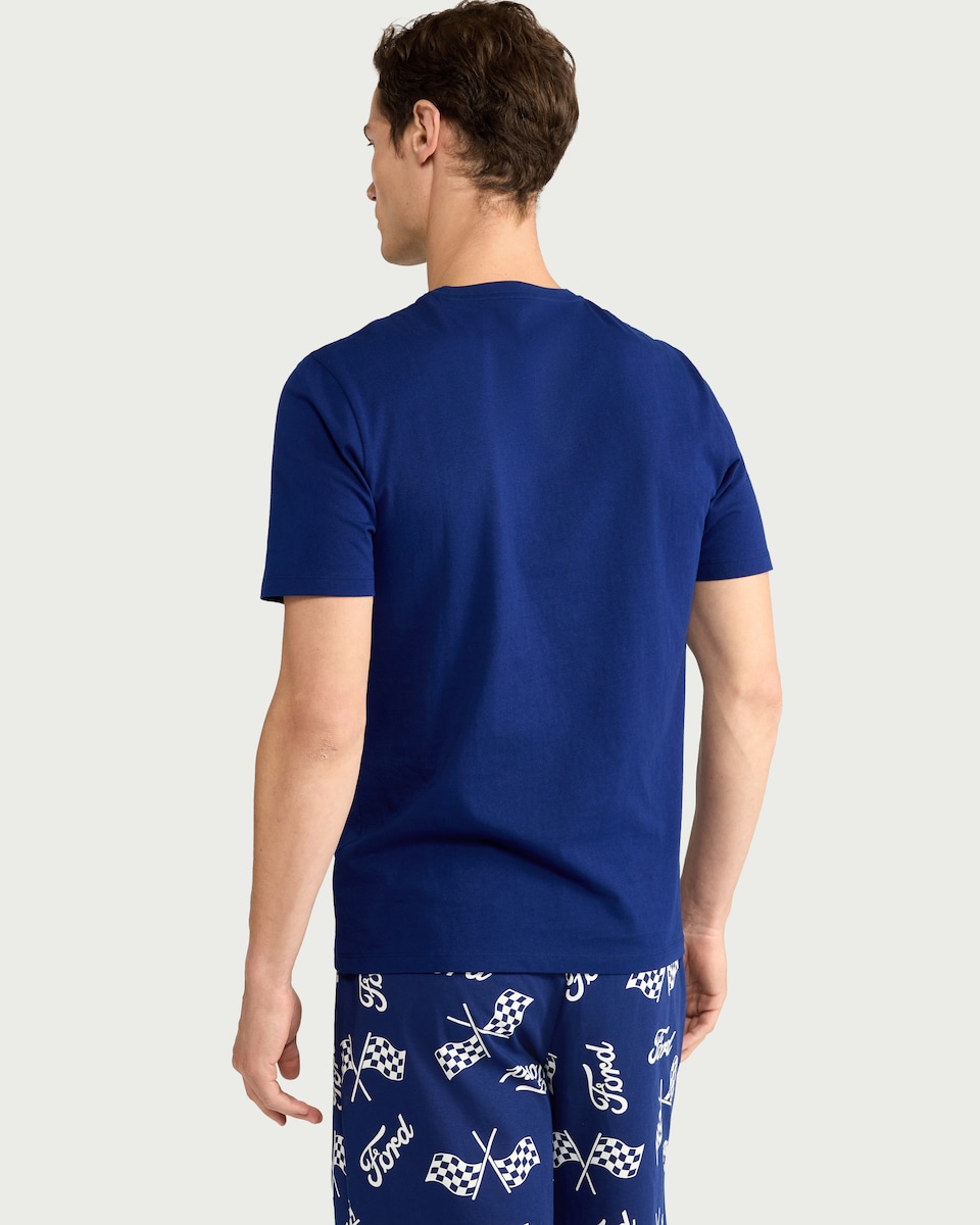 image 1 of Ford Pure Cotton Mustang Shorts Pyjama Set in Navy