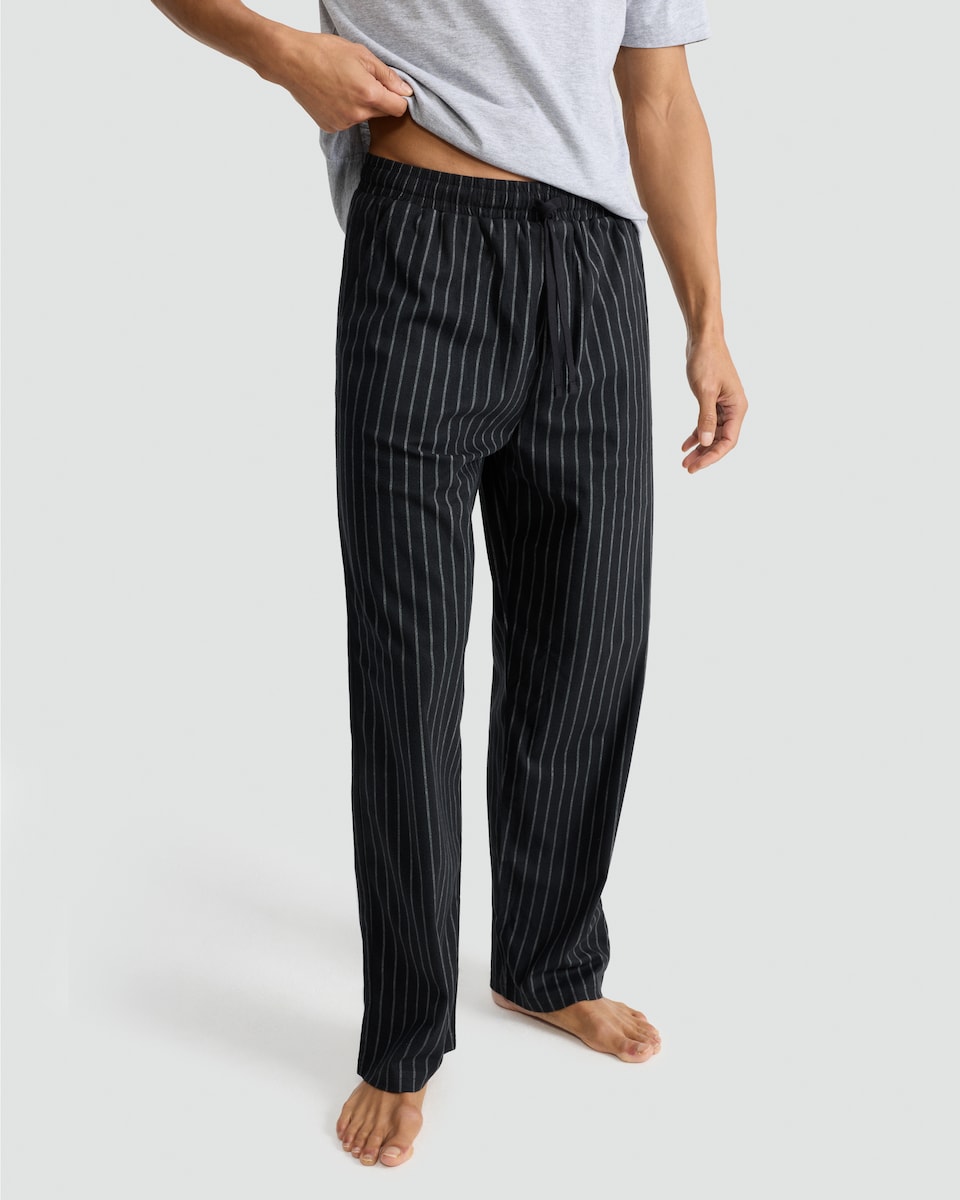 image 1 of F&F 2-Pack Stripe and Check Fleece Printed Pyjama Bottoms in Multi