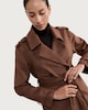 image 1 of F&F Faux Suede Double Breasted Longline Trench Coat in Brown