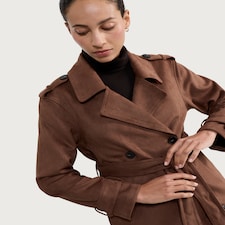 F&F Faux Suede Double Breasted Longline Trench Coat in Brown
