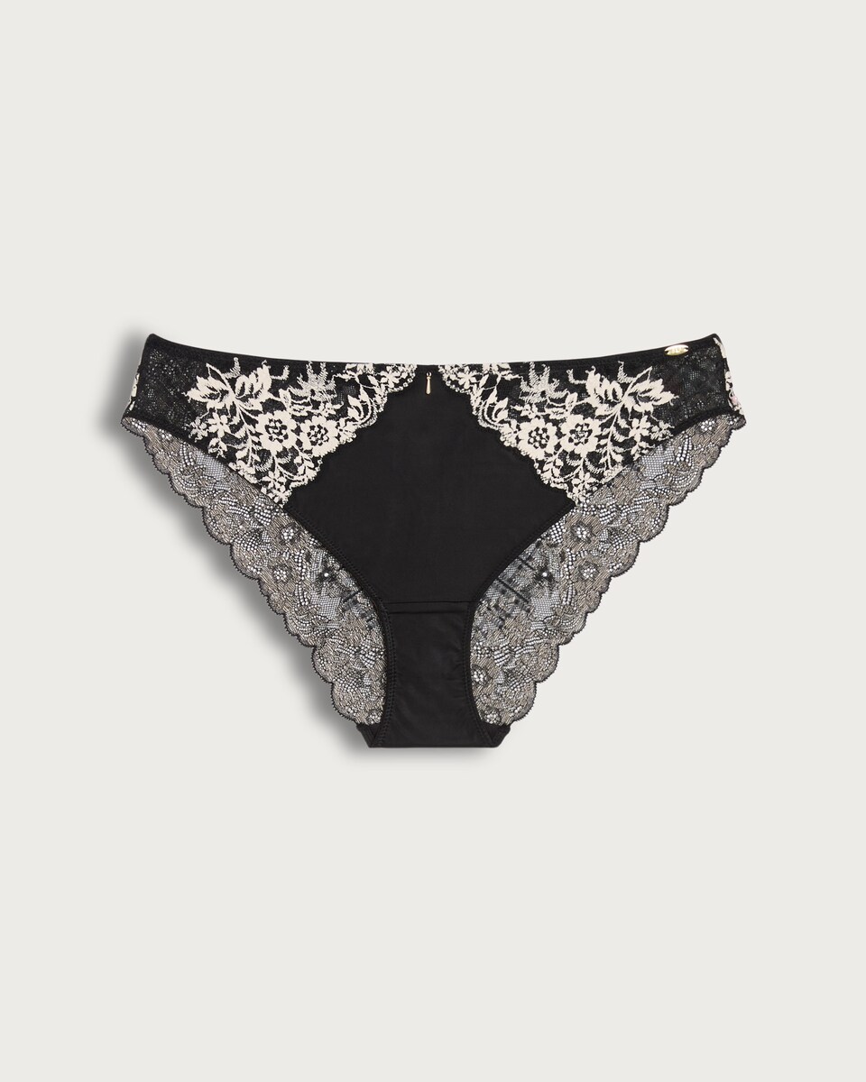 F&F Floral Lace Trim Brazilian Knicker in Black
